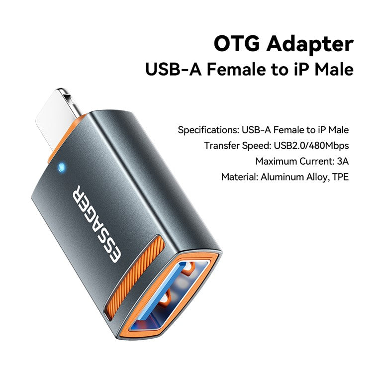 ESSAGER USB Female to Lightning Male Converter Aluminum Alloy OTG Adapter