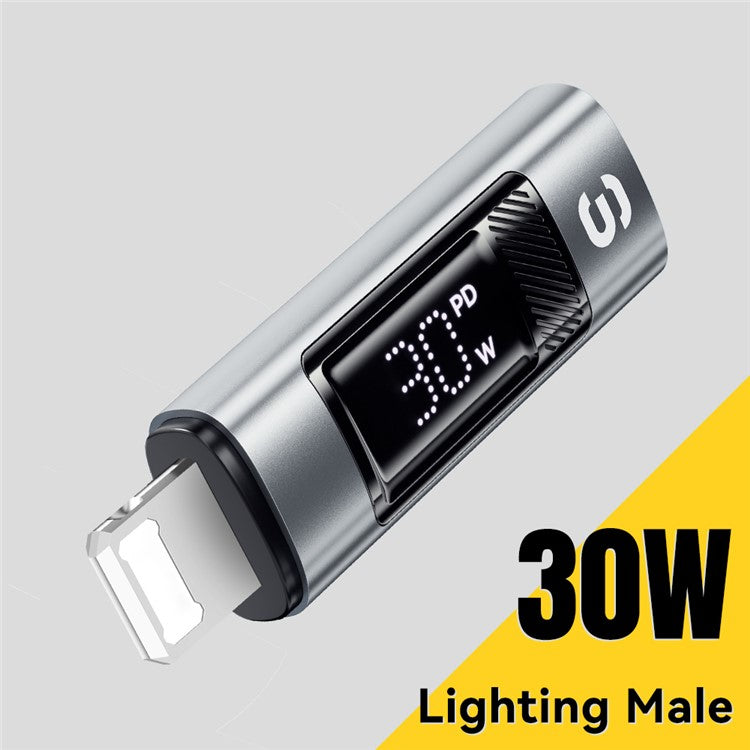 ESSAGER Fast Charging Adapter 480Mbps Aluminum Alloy Mini Converter with Digital Display - Type-C Female to iP Male