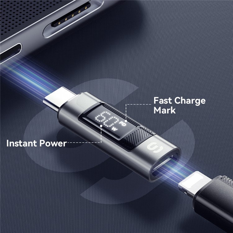 ESSAGER Fast Charging Adapter 480Mbps Aluminum Alloy Mini Converter with Digital Display - Type-C Female to iP Male