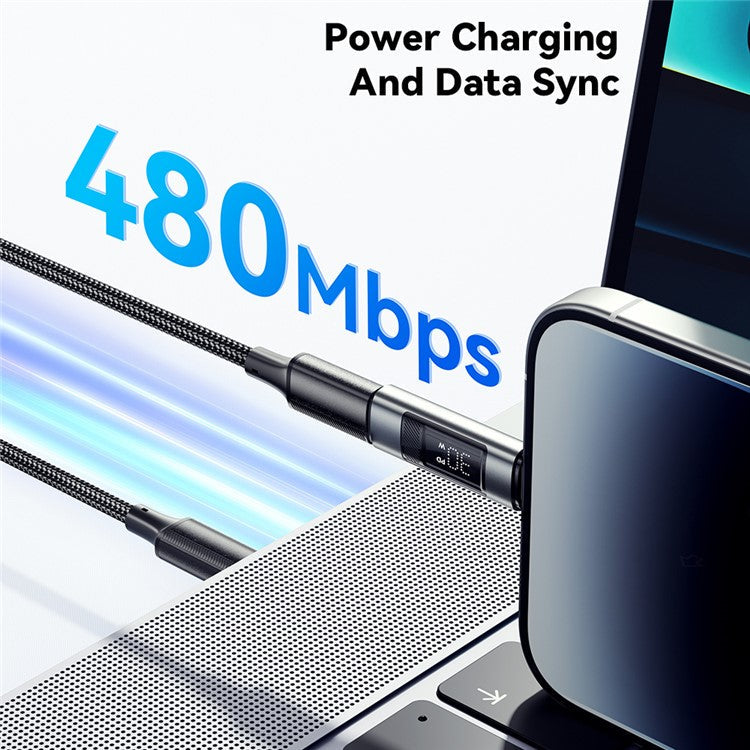 ESSAGER Fast Charging Adapter 480Mbps Aluminum Alloy Mini Converter with Digital Display - Type-C Female to iP Male
