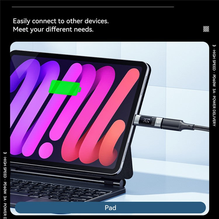 ESSAGER Fast Charging Adapter 480Mbps Aluminum Alloy Mini Converter with Digital Display - iP Female to Type-C Male