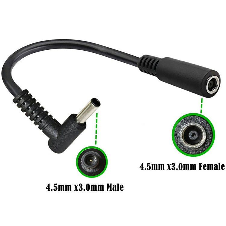 15cm 90 Degree 4.5mmx3.0mm Male to Female Adapter DC Power Connector Cable for HP / Dell Laptops