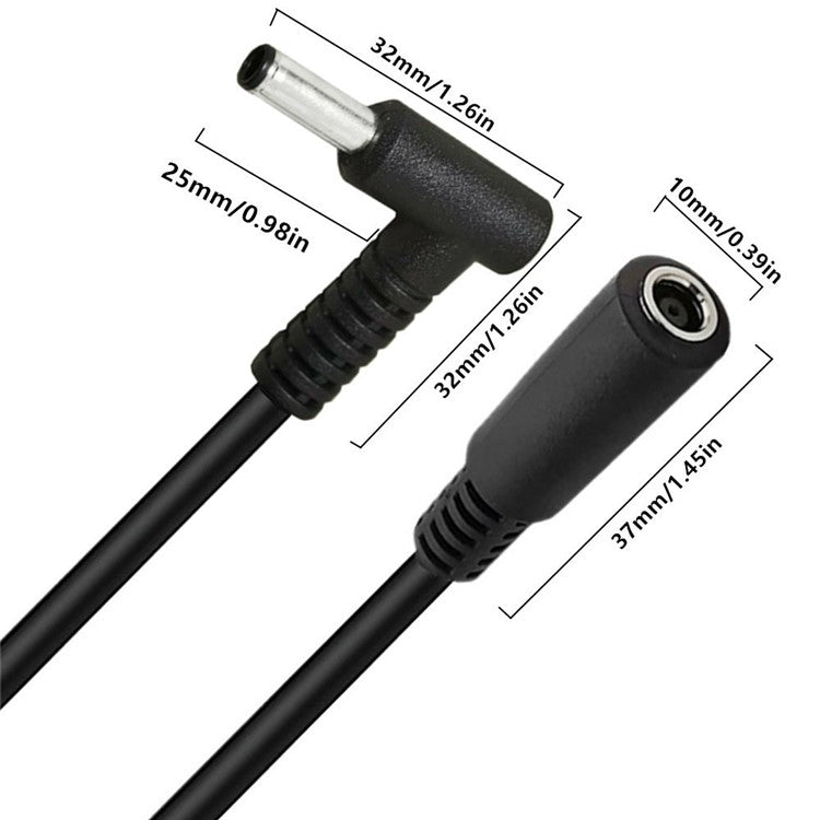 15cm 90 Degree 4.5mmx3.0mm Male to Female Adapter DC Power Connector Cable for HP / Dell Laptops