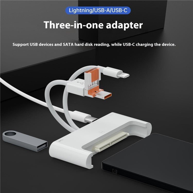 NK-1046TL Pro 3-in-1 USB + Type C + iP to SATA Fast Data Transfer Multi-Function Adapter