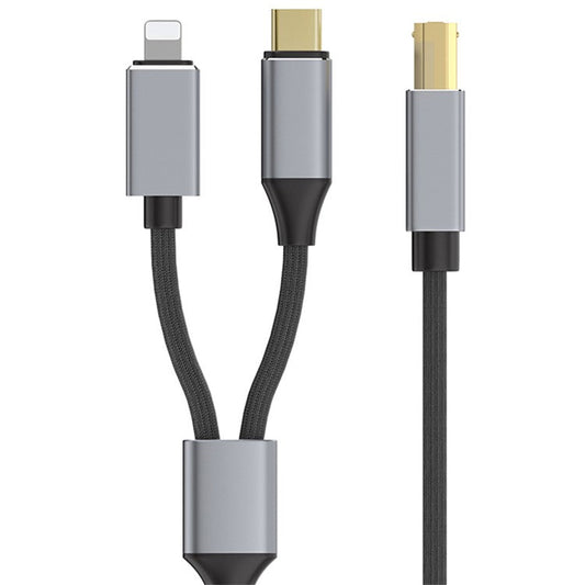 1m 2-in-1 iP + Type-C to Midi Adapter Cable for Printer / Electronic Keyboard / Mixer / Sound Card - Black