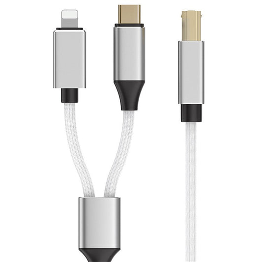 1m 2-in-1 iP + Type-C to MiDi Adapter Cable for Printer / Electronic Keyboard / Mixer / Sound Card - Silver