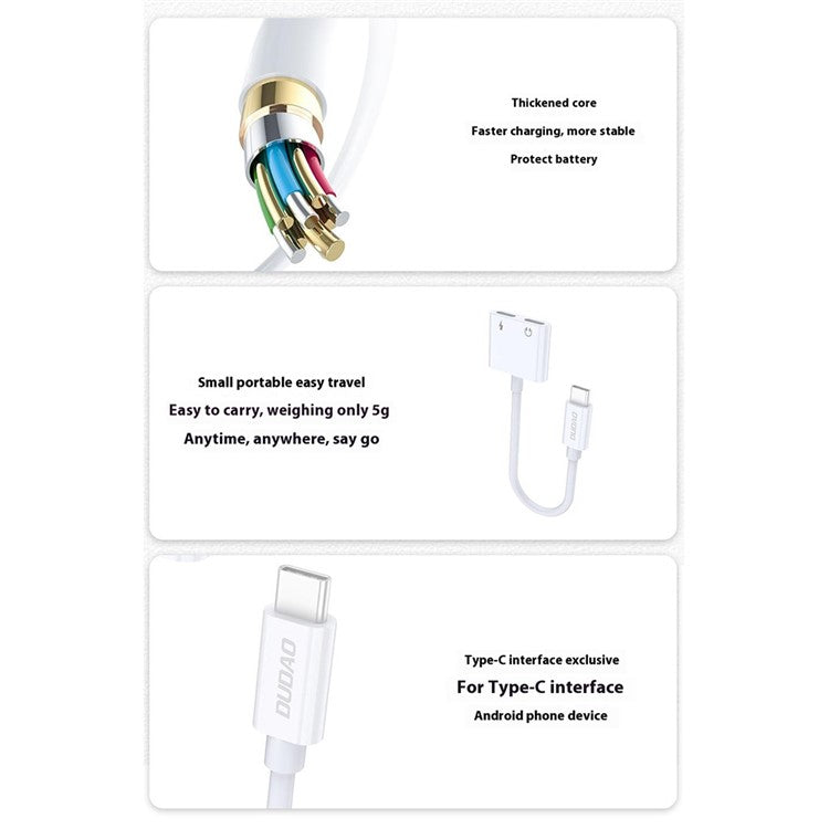 DUDAO L13C Type-C Male to Type-C Female Charging + Type-C Female Audio Headphone Adapter Conversion Cable