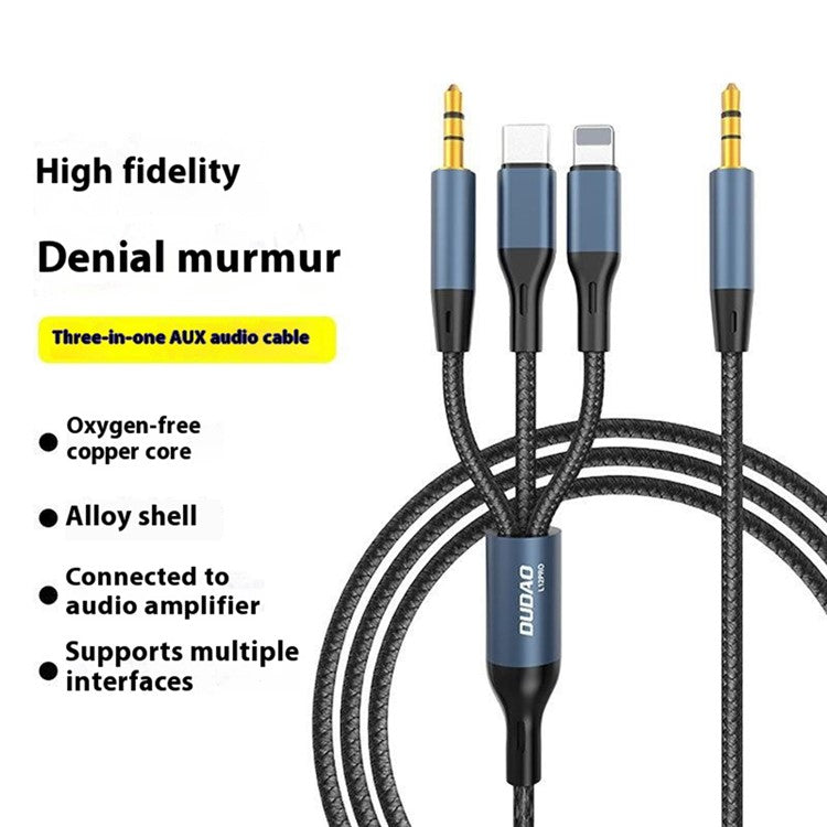 DUDAO L12Pro 3-in-1 Aux Audio Cable 3.5mm to Type-C / iP / 3.5mm Conversion Cable