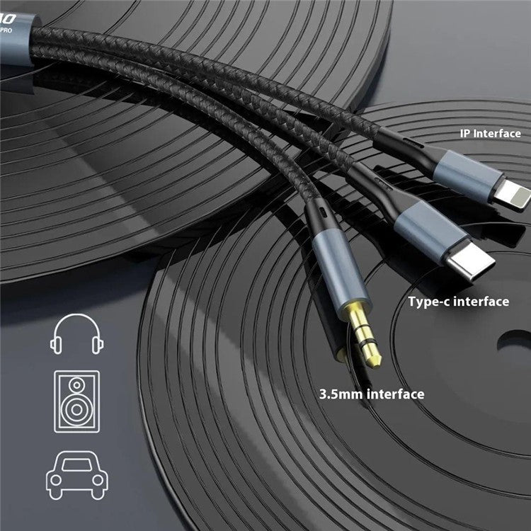 DUDAO L12Pro 3-in-1 Aux Audio Cable 3.5mm to Type-C / iP / 3.5mm Conversion Cable