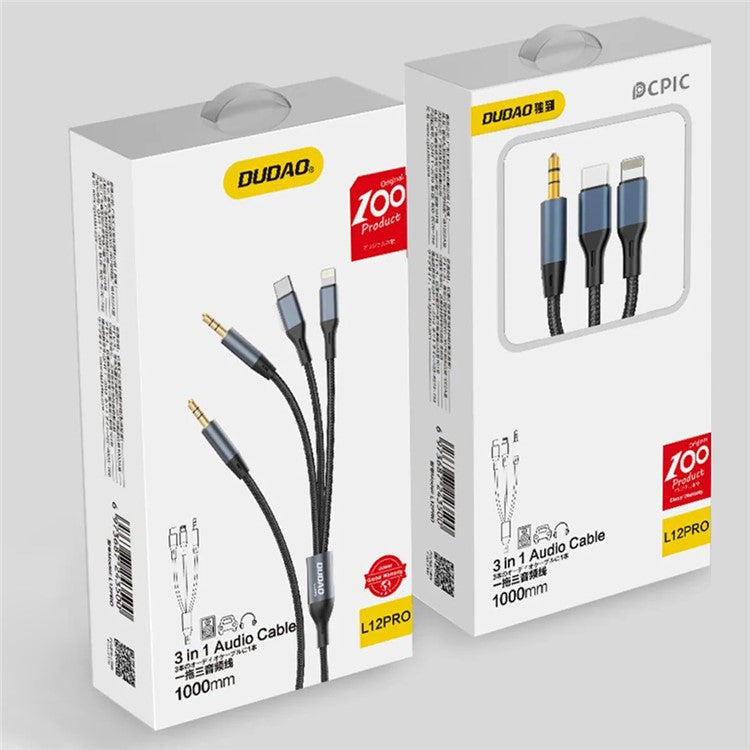 DUDAO L12Pro 3-in-1 Aux Audio Cable 3.5mm to Type-C / iP / 3.5mm Conversion Cable