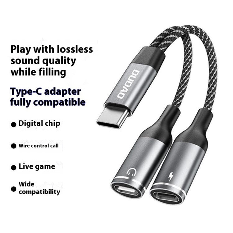 DUDAO L13C+ Type-C Male to Type-C Female Charging + Type-C Female Audio Headphone Adapter Splitter Cable with Digital Decoding