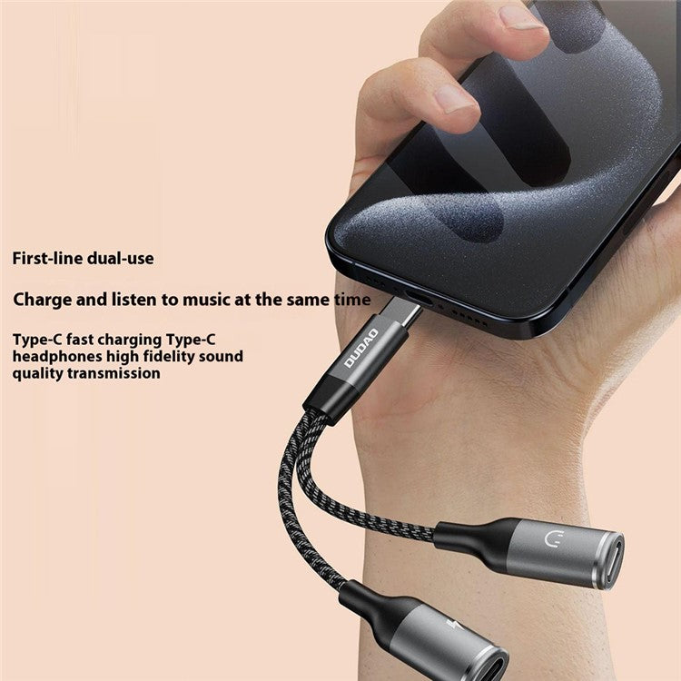 DUDAO L13C+ Type-C Male to Type-C Female Charging + Type-C Female Audio Headphone Adapter Splitter Cable with Digital Decoding