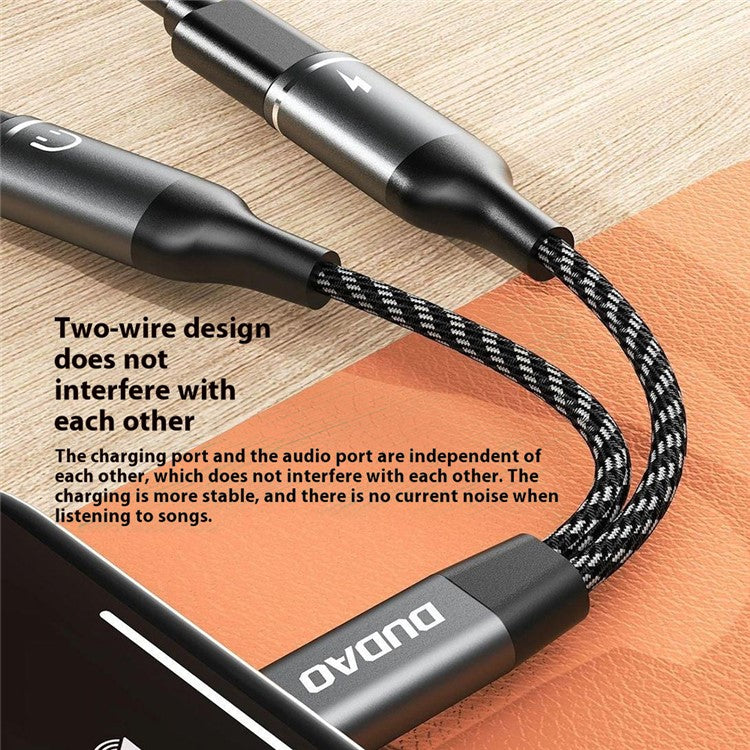 DUDAO L13C+ Type-C Male to Type-C Female Charging + Type-C Female Audio Headphone Adapter Splitter Cable with Digital Decoding