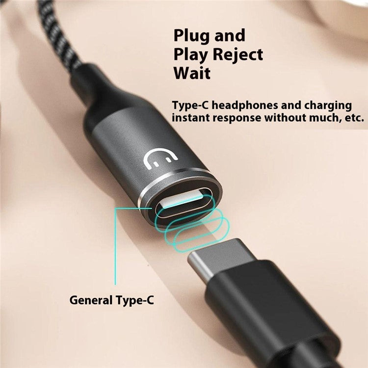 DUDAO L13C+ Type-C Male to Type-C Female Charging + Type-C Female Audio Headphone Adapter Splitter Cable with Digital Decoding