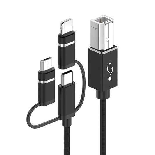 1m Plug and Play 3-in-1 iP + Type-C + Micro USB to MIDI Cable for Printer / Electric Piano / Keyboard / Mixer - Black