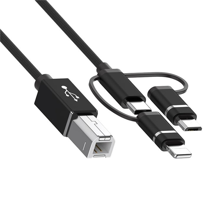 1m Plug and Play 3-in-1 iP + Type-C + Micro USB to MIDI Cable for Printer / Electric Piano / Keyboard / Mixer - Black