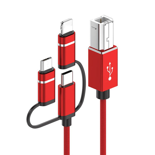 1m Plug and Play 3-in-1 iP + Type-C + Micro USB to MIDI Cable for Printer / Electric Piano / Keyboard / Mixer - Red