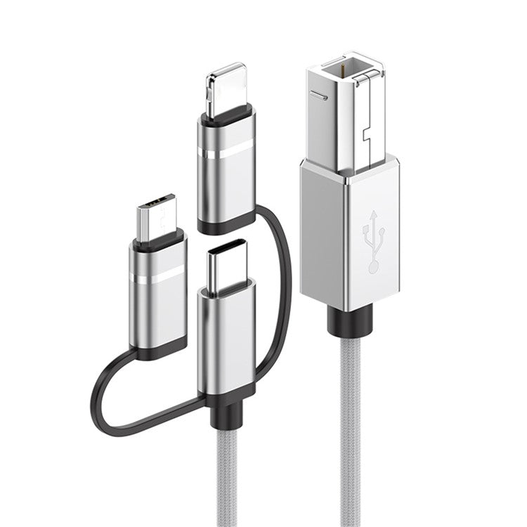 1m Plug and Play 3-in-1 iP + Type-C + Micro USB to MIDI Cable for Printer / Electric Piano / Keyboard / Mixer - Silver