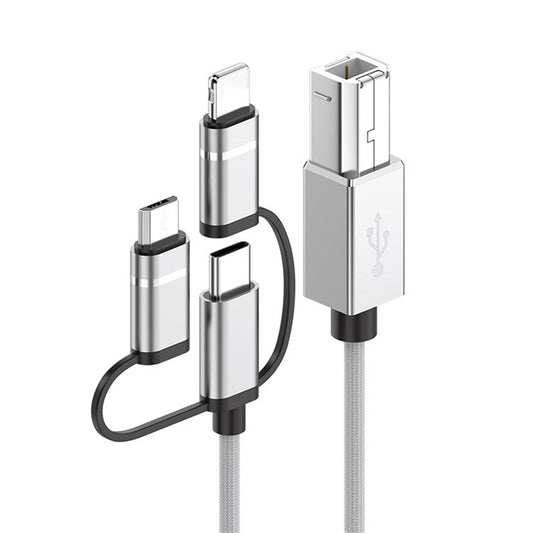 1m Plug and Play 3-in-1 iP + Type-C + Micro USB to MIDI Cable for Printer / Electric Piano / Keyboard / Mixer - Silver