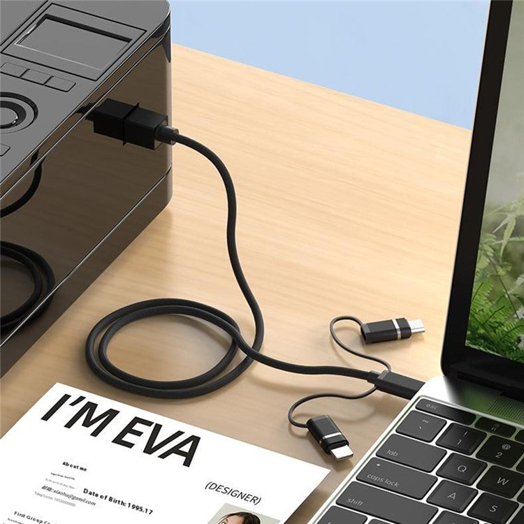 1m Plug and Play 3-in-1 iP + Type-C + Micro USB to MIDI Cable for Printer / Electric Piano / Keyboard / Mixer - Silver