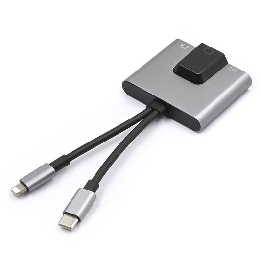 2-in-1 iP  /  Type-C Ethernet Adapter 100Mbps Network Card 3.5mm Audio Jack Converter