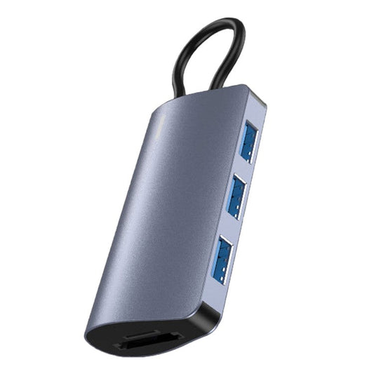 2395-05 5-in-1 USB-C Hub Aluminum Alloy Docking Station with 3 USB 3.0 + SD / TF Card Reader - Grey