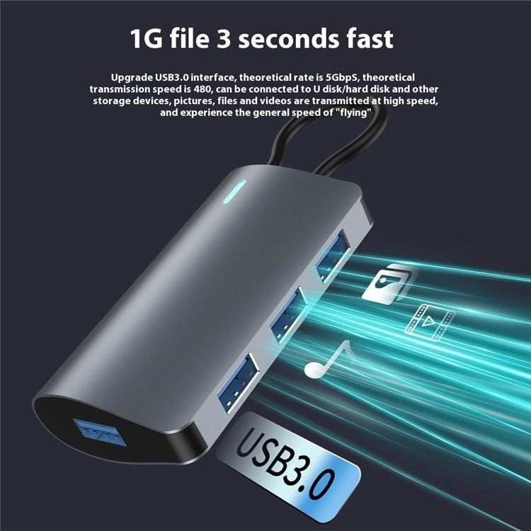 2395-0430 USB-C Hub with 4 USB 3.0 Ports 5Gbps Data Transfer Aluminum Alloy Docking Station - Black