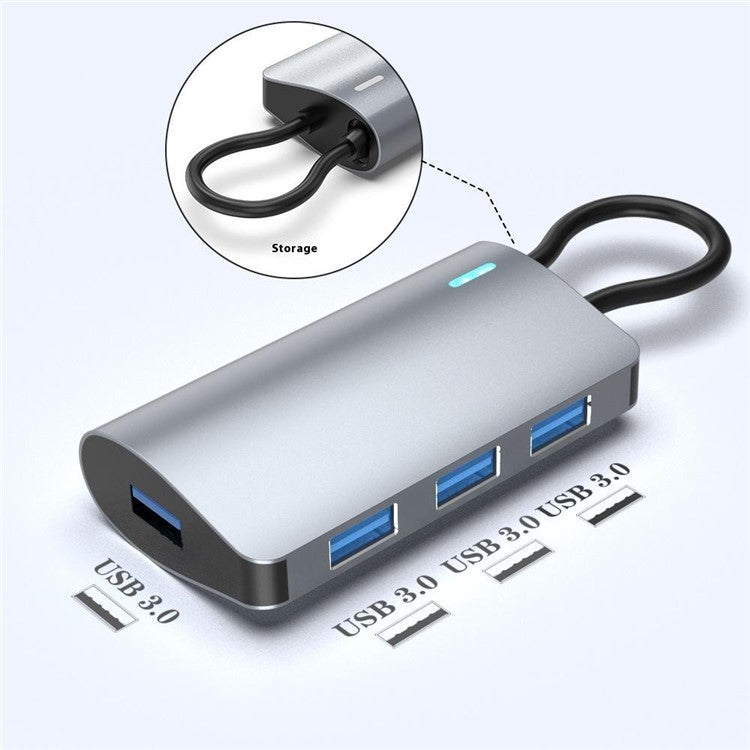 2395-0430 USB-C Hub with 4 USB 3.0 Ports 5Gbps Data Transfer Aluminum Alloy Docking Station - Black