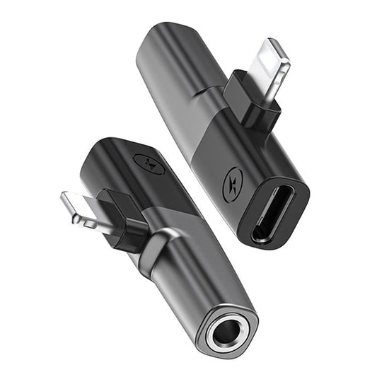 DAC Chip 8-Pin to 3.5mm Audio + Type-C Charging Port Adapter for iPhone - Grey