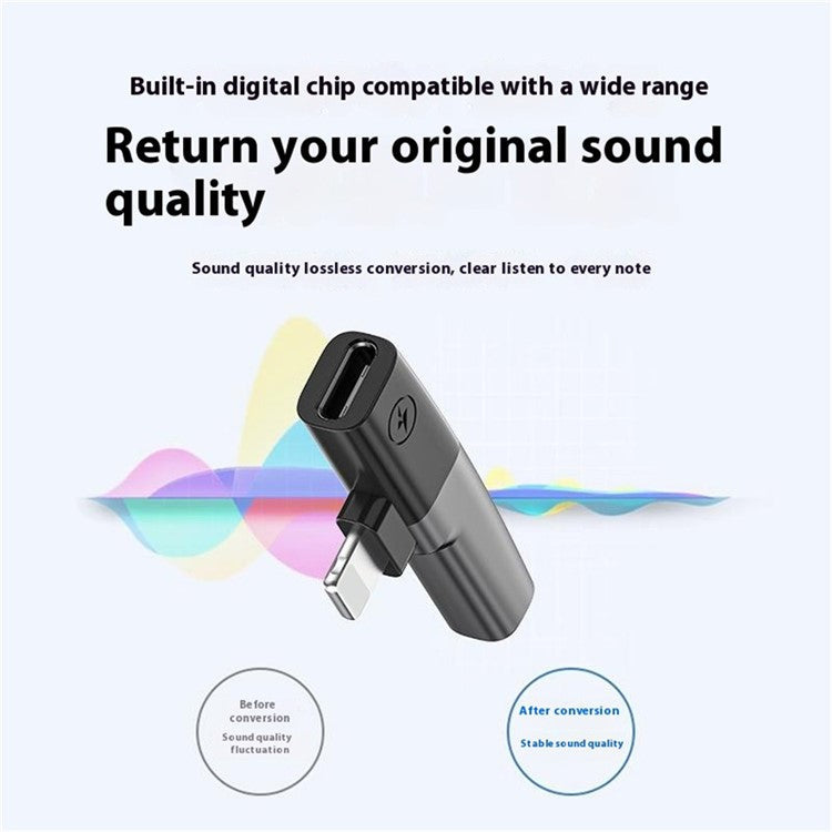 DAC Chip 8-Pin to 3.5mm Audio + Type-C Charging Port Adapter for iPhone - Grey