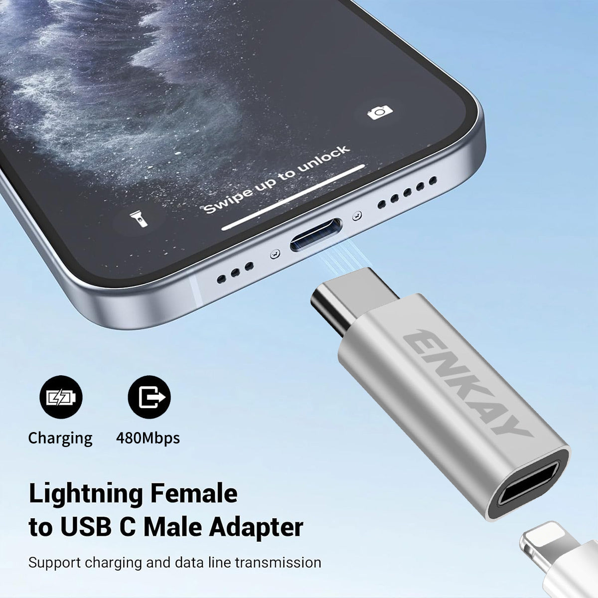 For Universal ENKAY Aluminium Alloy 8Pin to Type-C Adapter iP to USB-C Converter for iPhone 15 / 16 Series - Golden