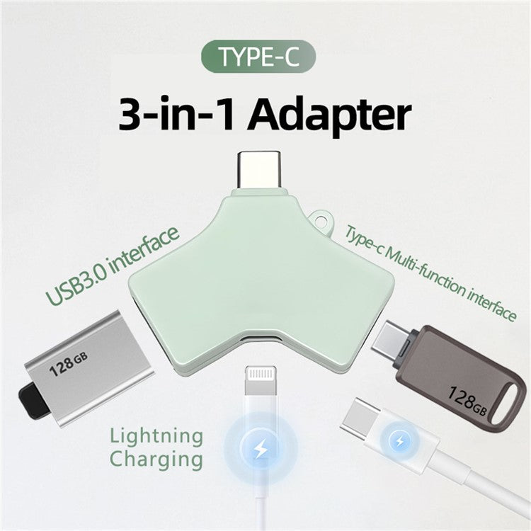 Type-C Multi Function Hub USB 3.0 8Pin Type-C Port Data Transfer Charging Adapter