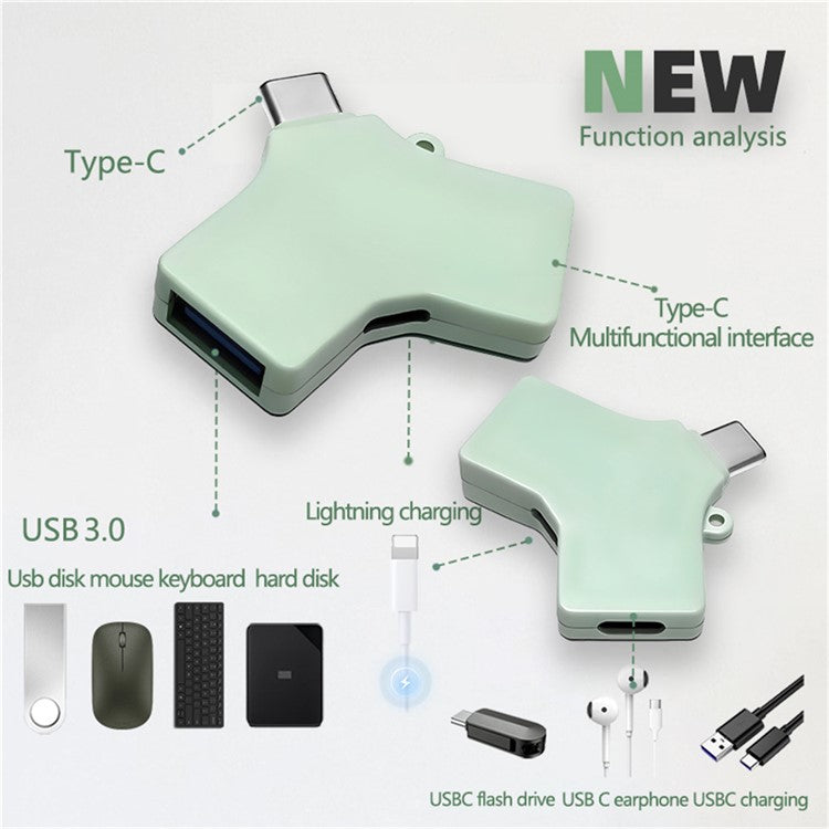 Type-C Multi Function Hub USB 3.0 8Pin Type-C Port Data Transfer Charging Adapter
