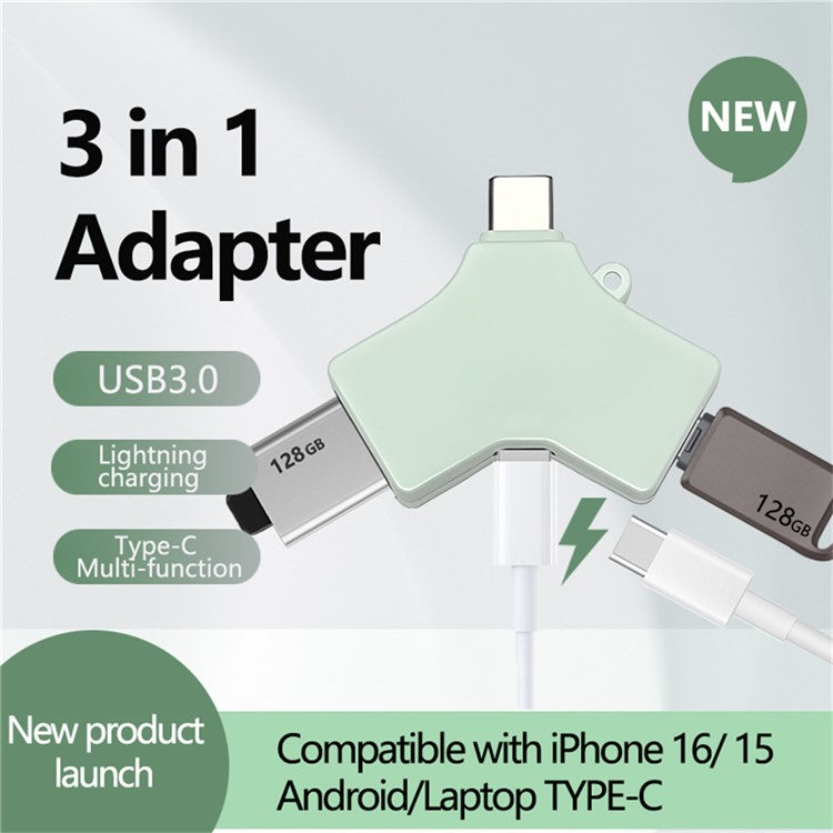 Type-C Multi Function Hub USB 3.0 8Pin Type-C Port Data Transfer Charging Adapter