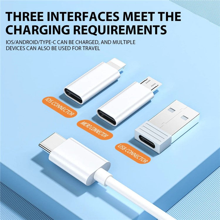 5 in 1 Multi Adapter Storage Box 60W 3A Type-C Fast Charging Cable Micro  /  8Pin  /  USB Adapter Set - Black
