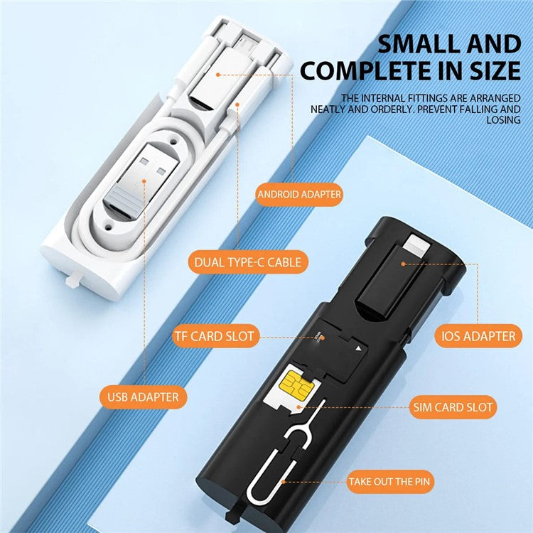 5 in 1 Multi Adapter Storage Box 60W 3A Type-C Fast Charging Cable Micro  /  8Pin  /  USB Adapter Set - White