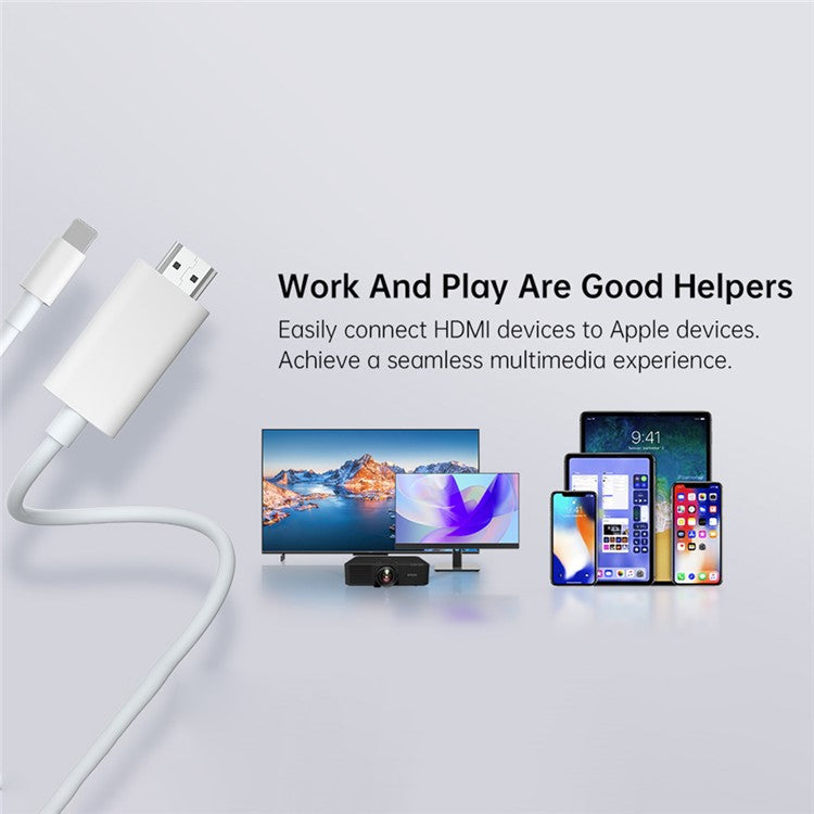 Lightning to HDMI Cable For iPhone / iPad 1080P HD Screen Mirroring Adapter Supports iOS 11.0+