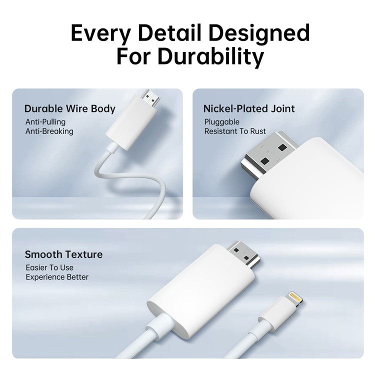 Lightning to HDMI Cable For iPhone / iPad 1080P HD Screen Mirroring Adapter Supports iOS 11.0+