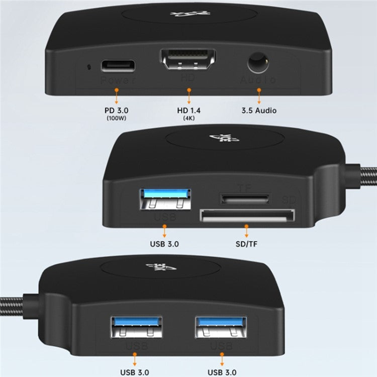 YCE-Z70A Type-C to USB3.0 3.5mm PD 3.0 Charging Hub HD Video Capture Card SD TF Card Reader