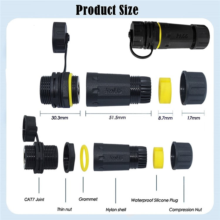 Single Port Cat 7 RJ45 Shielded Copper Ethernet Waterproof Connector Adapter for Outdoor / Industrial Use