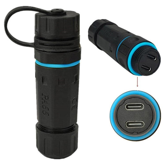 10Gbps IP68 Waterproof Dual Type-C Female to Female Adapter with Protective Cap