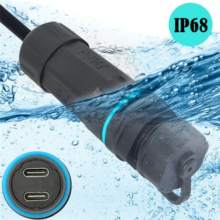 10Gbps IP68 Waterproof Dual Type-C Female to Female Adapter with Protective Cap