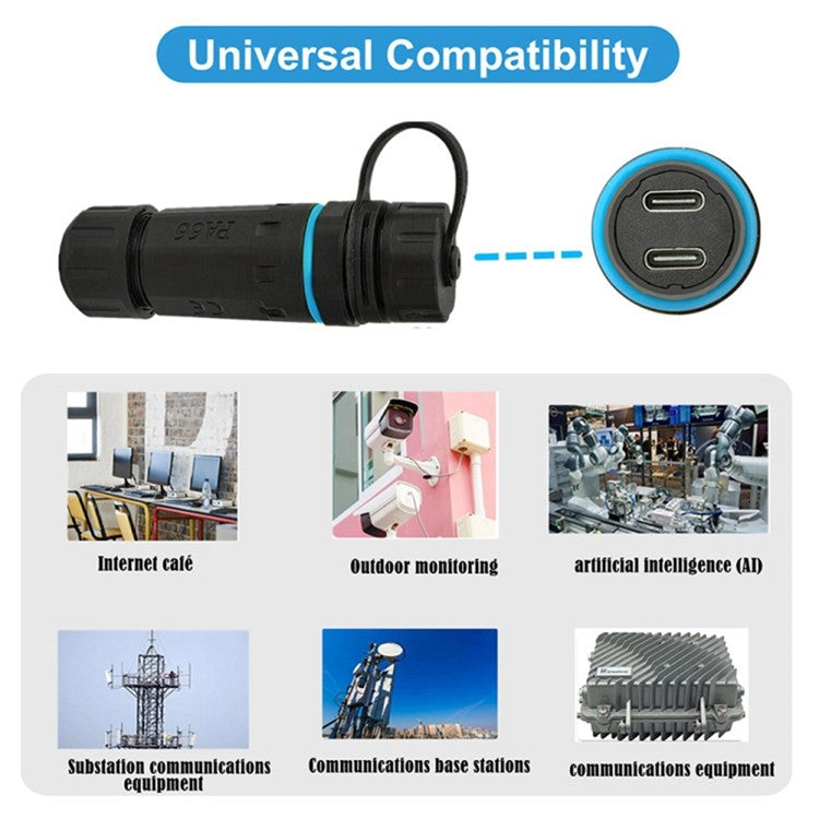 10Gbps IP68 Waterproof Dual Type-C Female to Female Adapter with Protective Cap