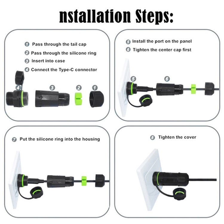 10Gbps IP68 Waterproof Docking Connector Single Port Type-C Female to Female Adapter with Protective Cover