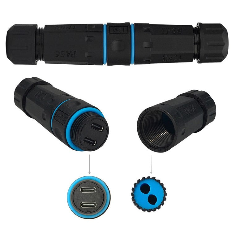 10Gbps Dual Type-C Outdoor IP68 Waterproof Connector M20 Pass Through Data Transfer Charging Adapter