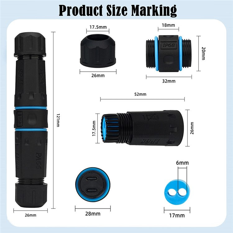 10Gbps Dual Type-C Outdoor IP68 Waterproof Connector M20 Pass Through Data Transfer Charging Adapter