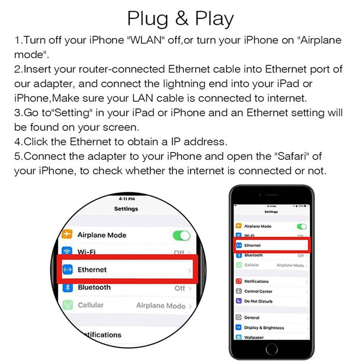 Lightning To RJ45 Ethernet LAN Wired Network Adapter 100Mbps Network Cable for iPhone iPad