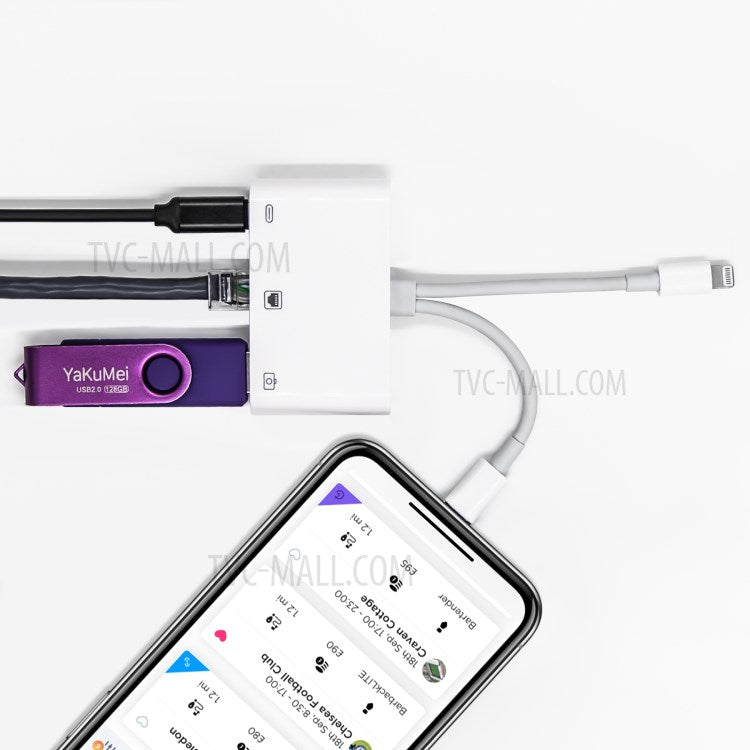 NK-107 Pro 3 in 1 Type-C+8 Pin Male to USB+RJ45+8 Pin Female Charging Adapter Cable Splitter Converter