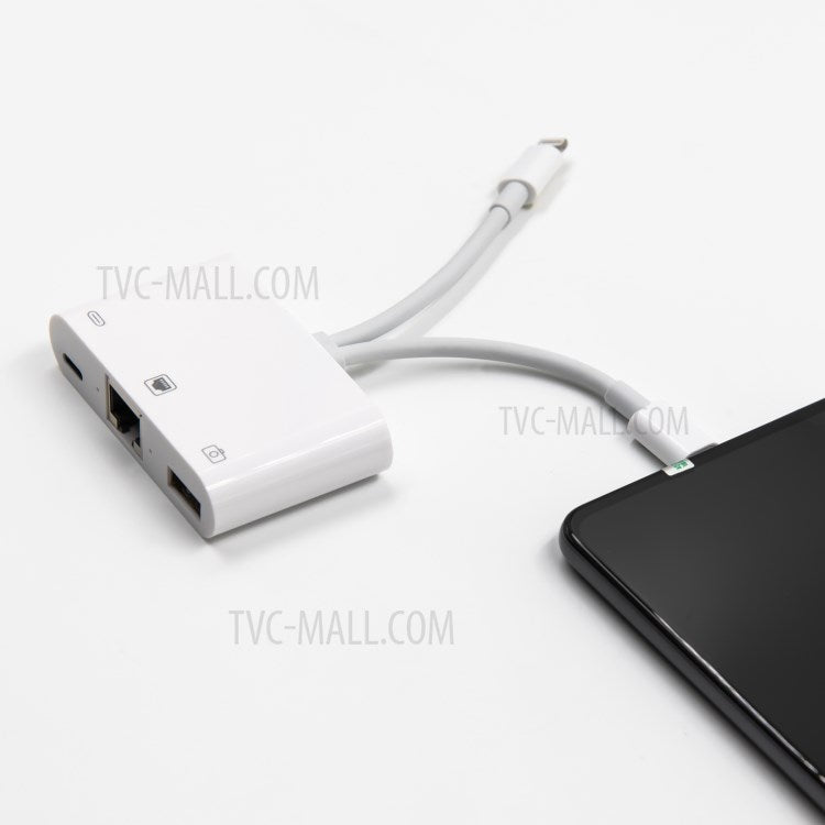 NK-107 Pro 3 in 1 Type-C+8 Pin Male to USB+RJ45+8 Pin Female Charging Adapter Cable Splitter Converter