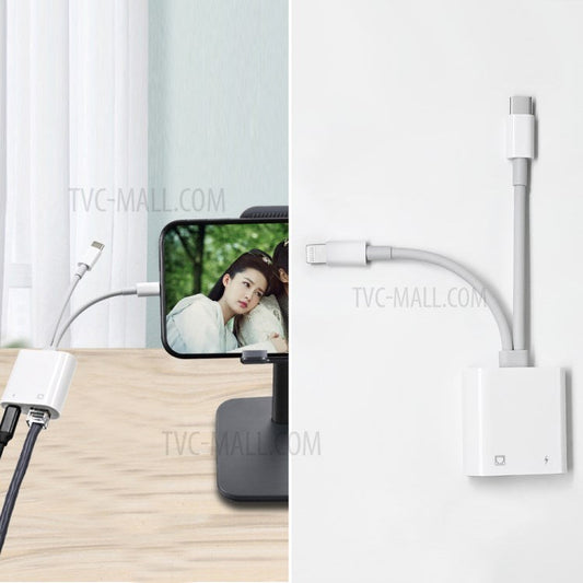 NK-1035 Pro 2 in 1 Type-C+8 Pin Male to RJ45+8 Pin Female Charging Adapter Cable Converter